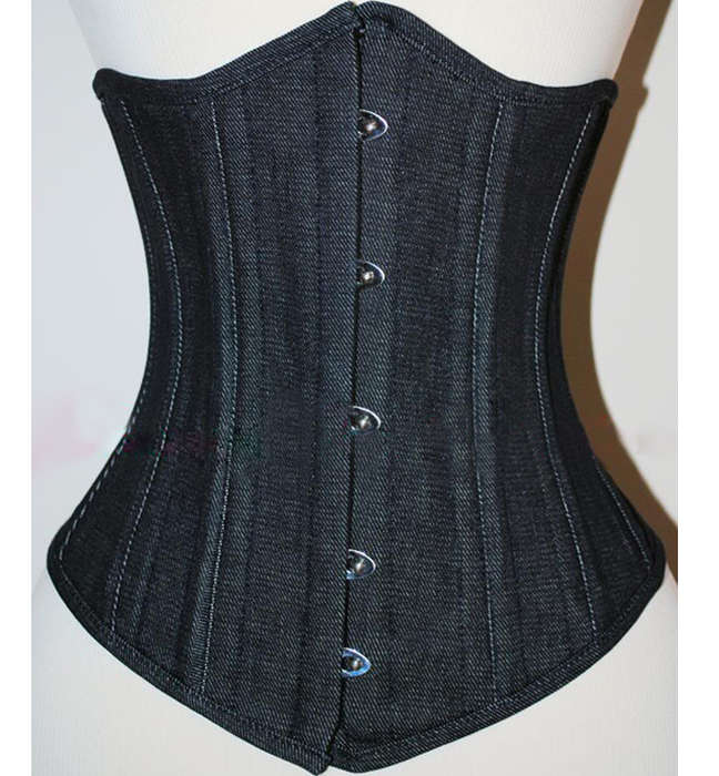 Double Boned Underbust Corsets, Denim Steel Bones Underbust Corset, Dark-blue Waist Training Underbust Corset, #N8839
