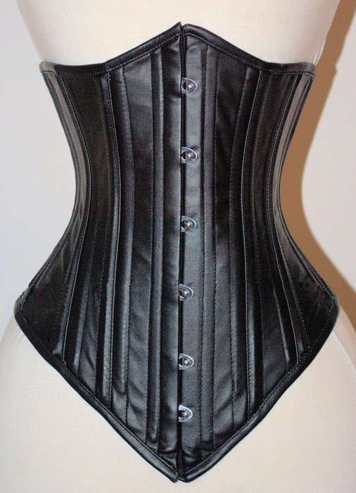 Faux Leather Underbust Corset, Black Steel Bones Underbust Corset, Waist Training Cincher Underbust Corset, #N8856