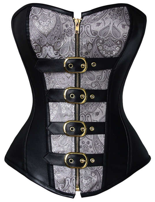 Steampunk Overbust Corset, Black Steel Bone Corset, Faux Leather Corset, Women
