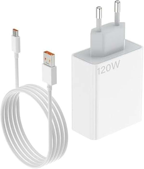 120W USB-C Fast Charger with Power Cable, EU Wall Adapter, White