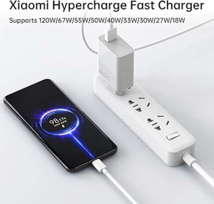 120W USB-C Fast Charger with Power Cable, EU Wall Adapter, White