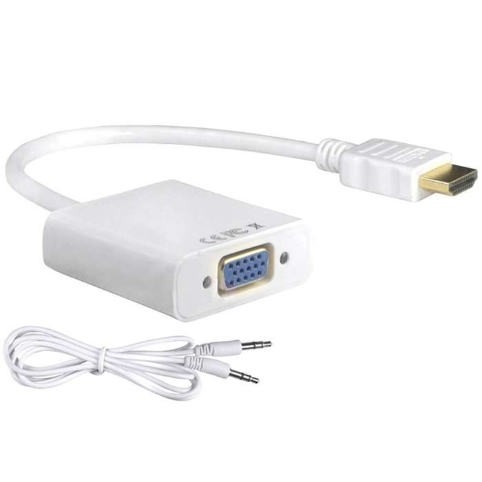 White HDMI To VGA Video Adapter With Audio
