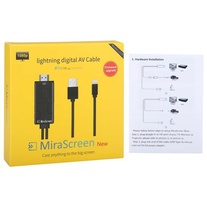MiraScreen LD10-L Right Angled 8-Pin to HDMI 1080P Display Adapter