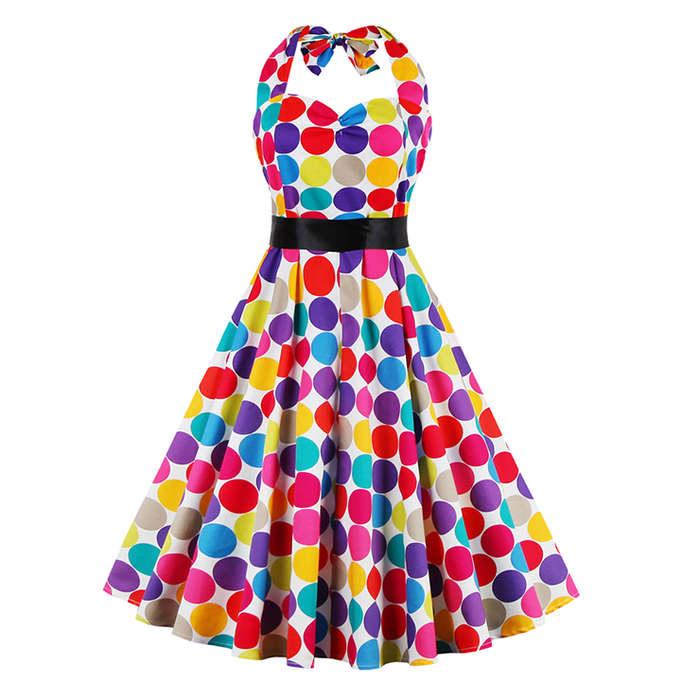 New Fashion Colorful Polka Dots Print Cocktail Swing Dresses