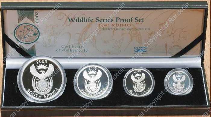 *#* 2003 SA Silver Proof Rhino Set in Velvet Case Mintage 1029 *#*