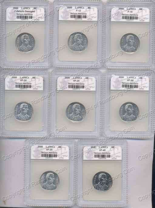 *#* 2000 SACGS Graded R5 Mandela Set of 8 coins *#*