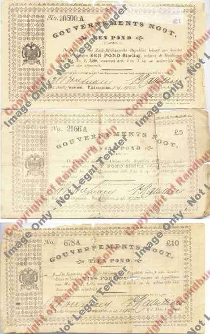 *#* Gouvernements Noote - Pietersburg - Een, Vijf  en Tien Ponde Set *#*