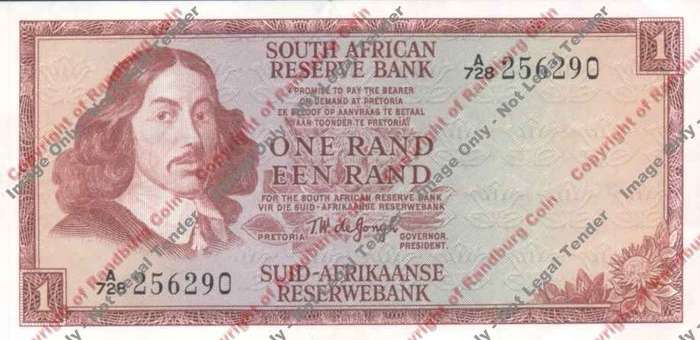 *#* TW de JONGH - 1st Issue - 1 Rand 1972 - Eng/Afr - EF+ *#*