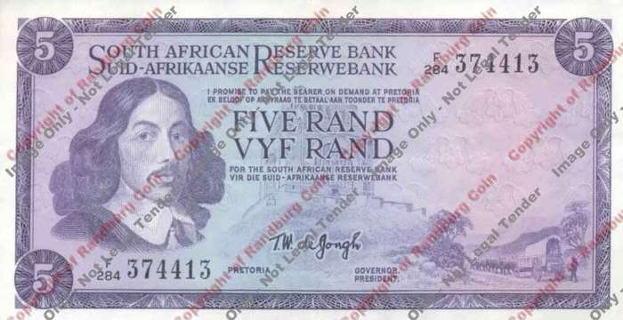 *#* TW de JONGH - 3rd Issue - 5 Rand - Eng/Afr - EF+ *#*