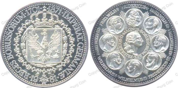*#* Germany 1981 Silver (.999-28.7gr) Medallion - Kings of Prussia *#*