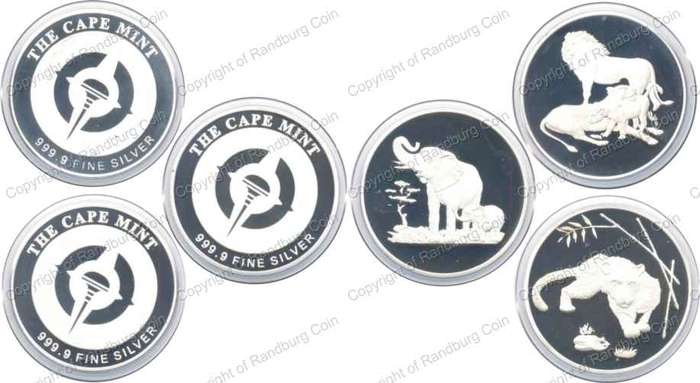 The Cape Mint Silver 1oz Big 5 Lion, Elephant and Leopard Medallions