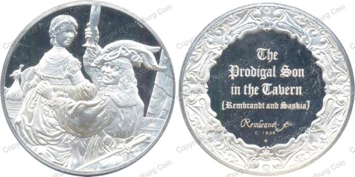 *#* FREE SHIPPING Rembrand Art Silver 2oz Medallion - The Prodical Son in the Tavern *#*