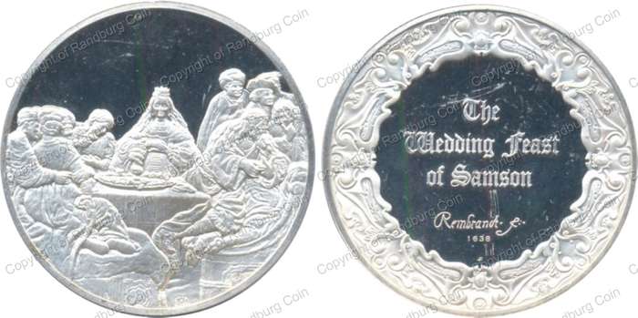 *#* FREE SHIPPING - Rembrand Art Silver 2oz Medallion - The Wedding Feast of Samson *#*