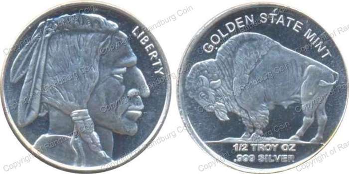 *#* USA Golden State Mint Silver 1/2 oz Indian Head/Bison Medallion *#*
