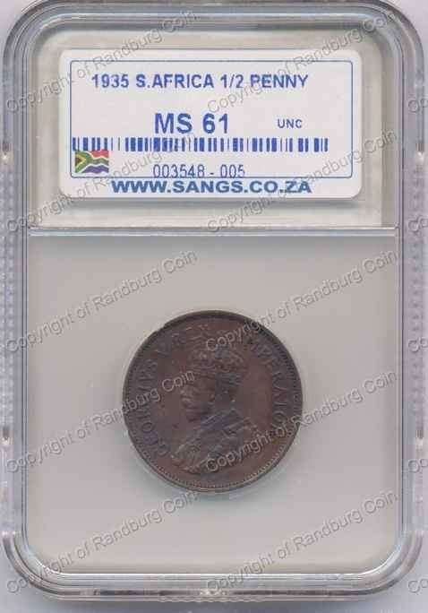 *#* 1935 HALF PENNY SANGS SLABBED MS 61 *#*