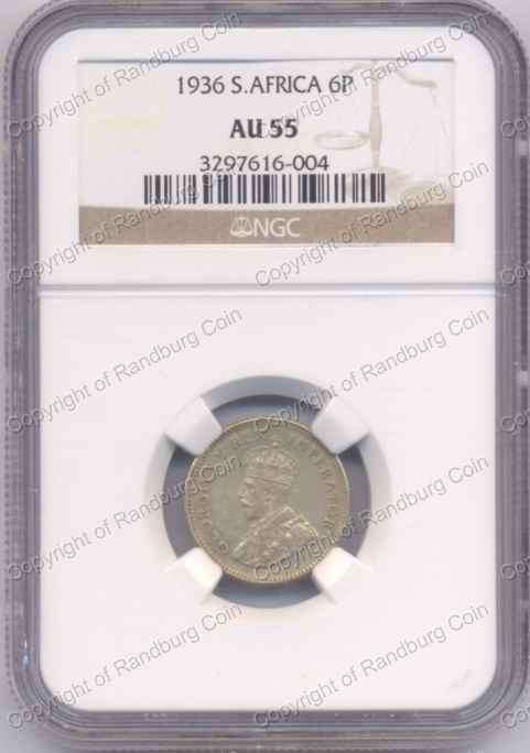 *#* 1936 NGC SLABBED SA SIXPENCE AU 55 *#*