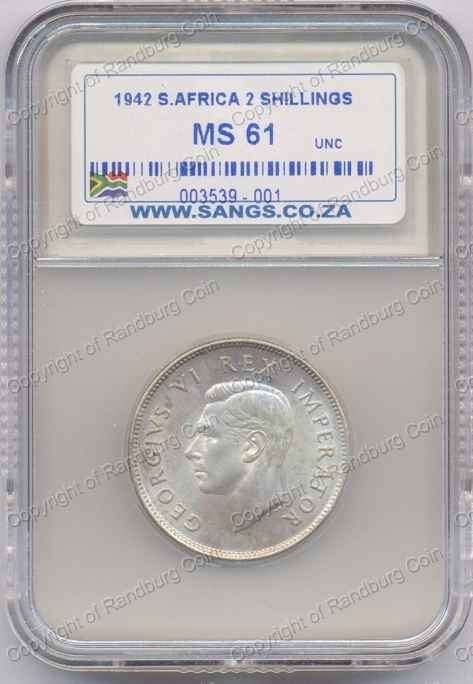 *#* 1942 TWO SHILLING SANGS SLABBED MS 61 *#*