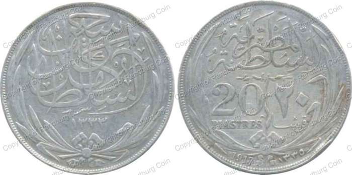 *#* Egypt 1917 Silver (.833 - 28.0gr) 20 Piastres *#*