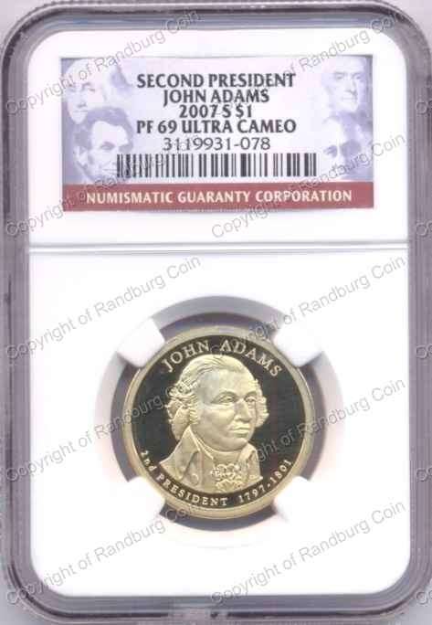 *#* USA 2007 Presidential 1 Dollar - John Adams - PF69 Ultra Cameo *#*