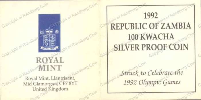 Zambia_1992_Silver_100_Kwacha_Olympics_Boxing_Coin_Cert_ob