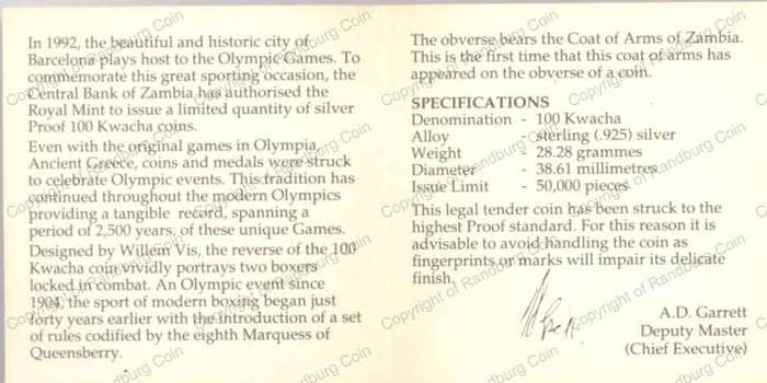 Zambia_1992_Silver_100_Kwacha_Olympics_Boxing_Coin_Cert_rev