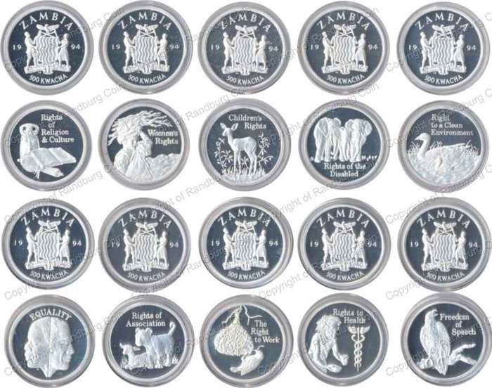 *#* Zambia 1994 Silver Proof Coin (500 Kwacha) Set - The Freedom Series *#*
