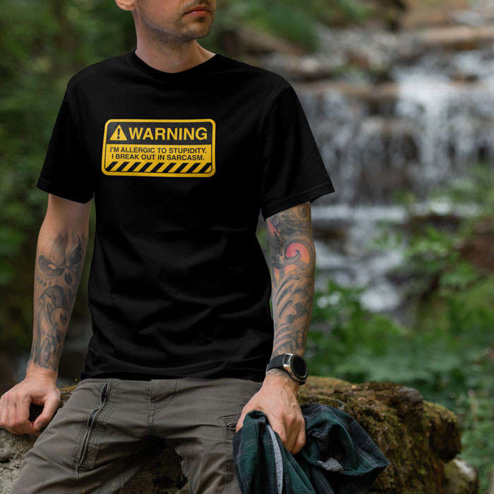 TON "Stupidity Warning" Unisex Premium T-Shirt - Black M