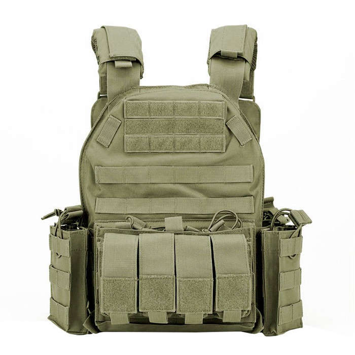 TacSpec Recon MOLLE Plate Carrier Vest w/ Pouches - Various Tan