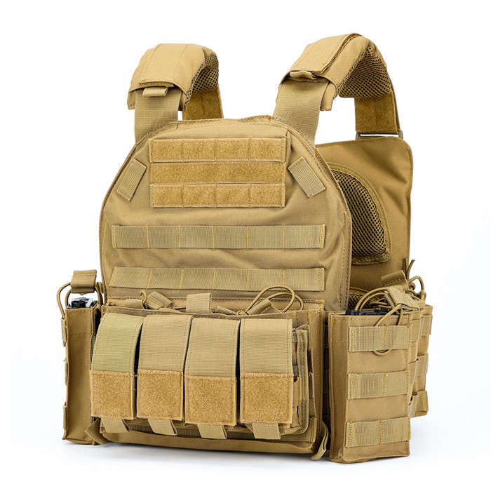 TacSpec Recon MOLLE Plate Carrier Vest w/ Pouches - Various Tan