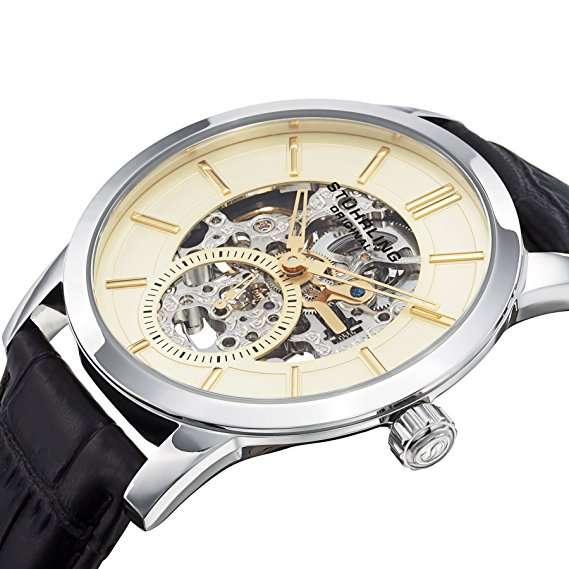 STUHRLING ORIGINAL Men's Automatic SLIM Skeleton Delphi 924 Watch BRAND NEW