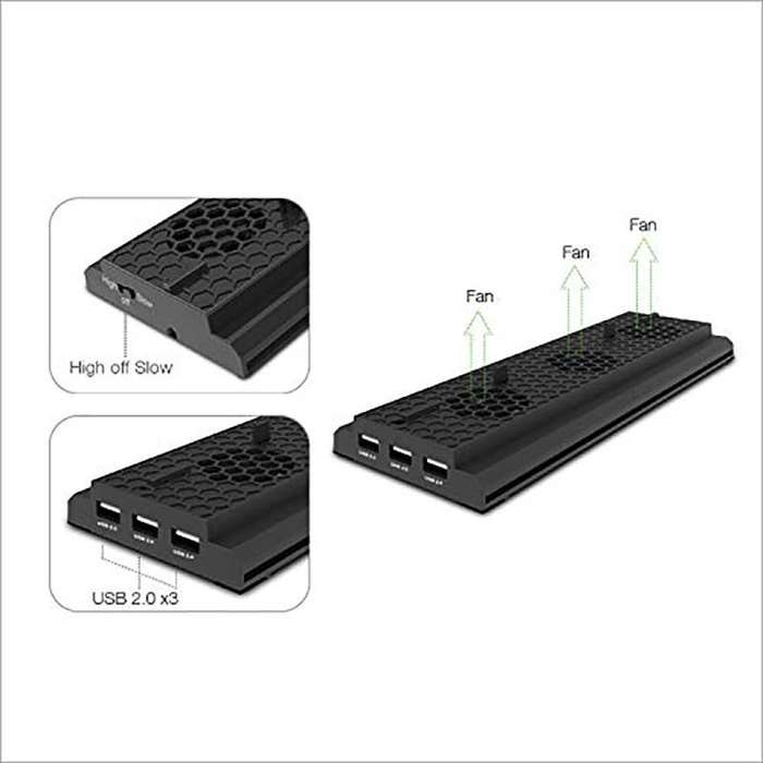 XBOX ONE X Dobe Console Vertical Cooling Dock with 3 Fans + USB Ports