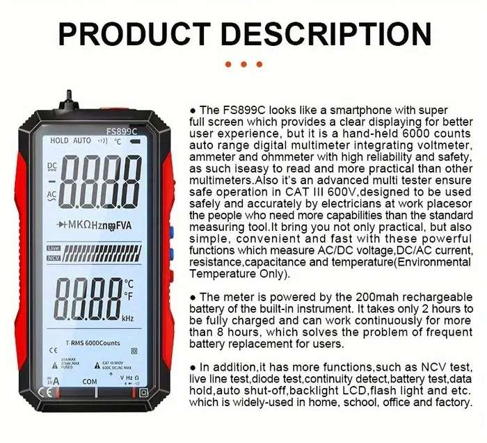 CZDANG Digital Multimeterwith  Full Screen LCD Display