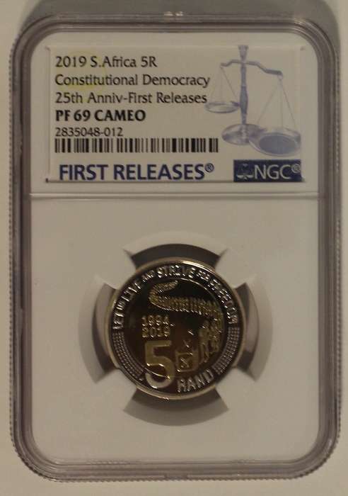 2019 5 RAND CONSTITUTIONAL DEMOCRACY - FIRST RELEASE NGC GRADED PF69 CAMEO