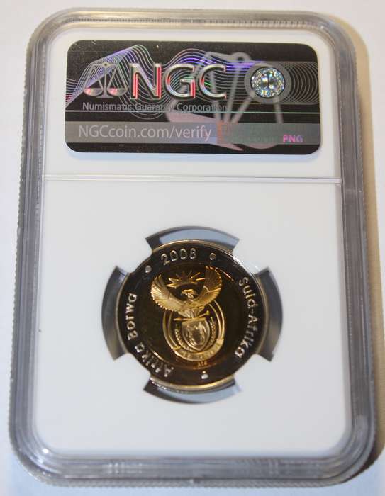 2008  5 RAND MANDELA 90TH BIRTHDAY - "RAND" MIRRORED NGC GRADED PF68 UC