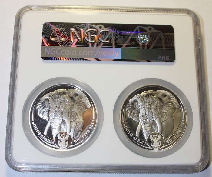 2019 Proof Set South African Big 5 Set - Elephant Twin (2 Coin) NGC Graded PF69 UC