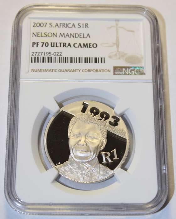 2007 1 RAND 2007 NELSON MANDELA 1993 NOBEL LAUREATE NGC GRADED PF70 UC
