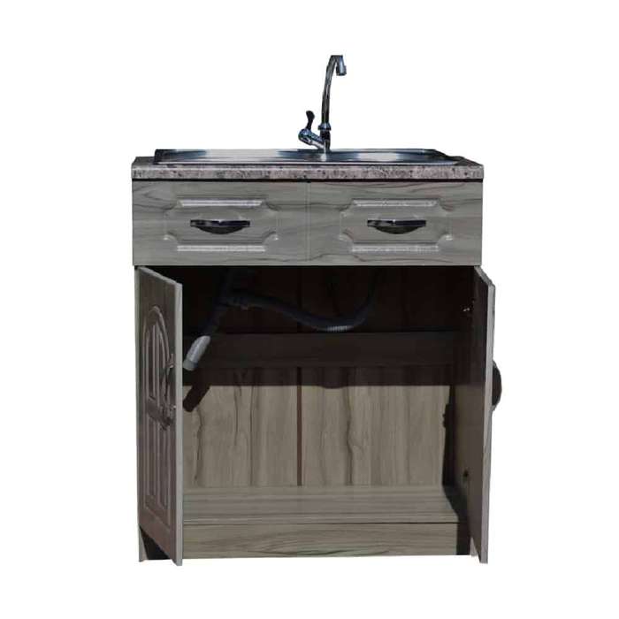 Sink and 2 door cabinet - Fitted Double bowl - Tap and pipes incl.