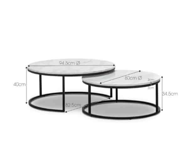 Round Coffee Table Set - Nesting set - Large - White Marble Top - Metal frame