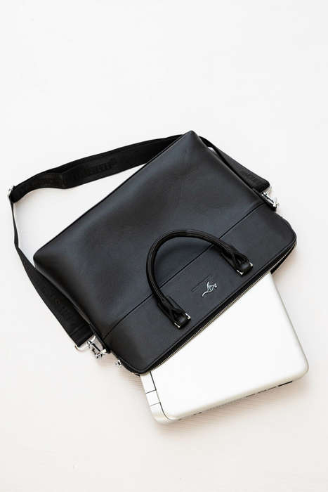 Leather Shoulder Crossbody Laptop Business Bag Black