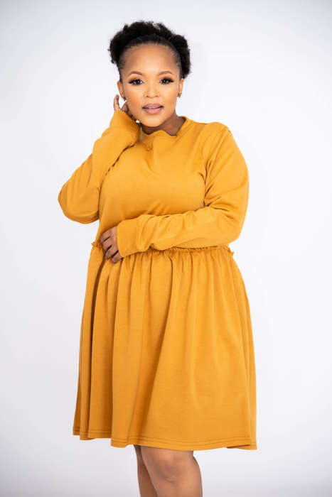 Betty Long Sleeve Tiered Mini Swing Dress Tan