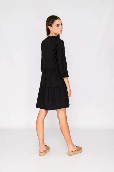 Maxi Shirt Dress Tiered Black