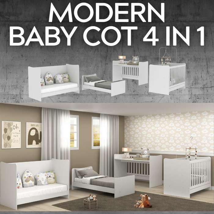 Multifunctional Modern Baby Cot Crib Bed Desk 4 in 1
