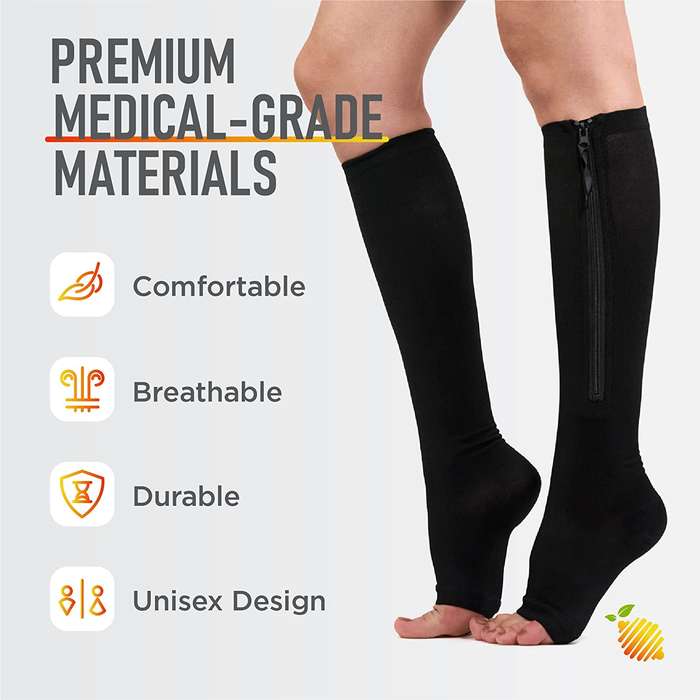 Senza® Unisex Anti-Fatigue Zip Up Open Toe Compression Socks
