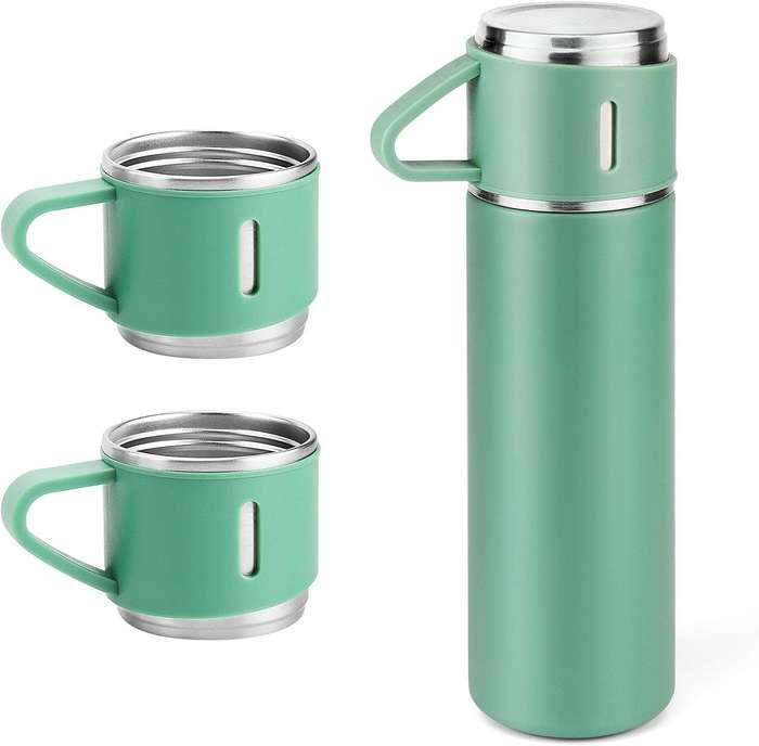 Thermos Vacuum Double Wall Of Stainless Steel Flask Set With 3 Cups 500ml