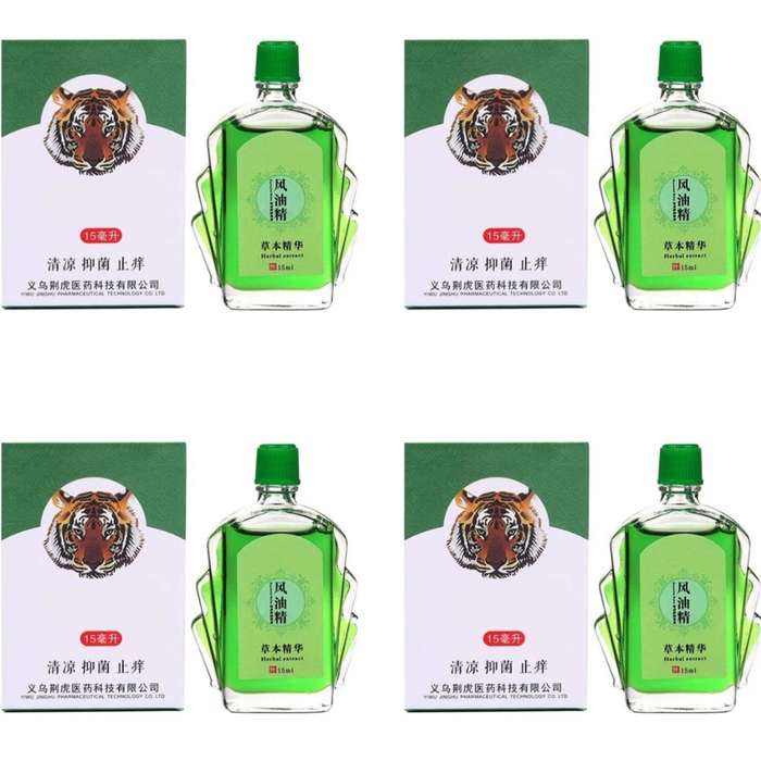 Set Of 4 Tiger Wind Oil Essence Relieve Dizziness Headache Motion Sickness Refreshing Oil