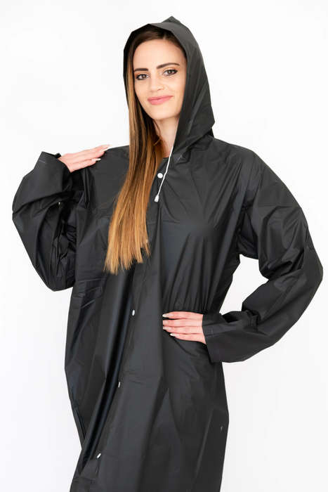 Senza® Unisex Lightweight Button-Down Hooded Raincoat