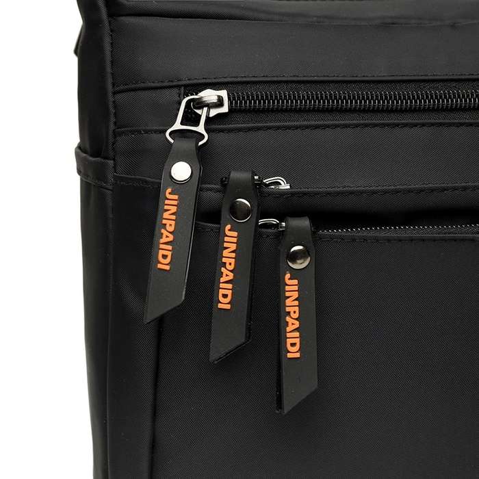 Black Unisex Multi Zipper Sling Shoulder Nylon Bag Crossbody Travel Bag
