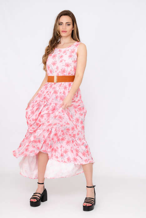 Kelly Floral Printed Sleeveless Maxi Dress With Pockets &amp; Belt