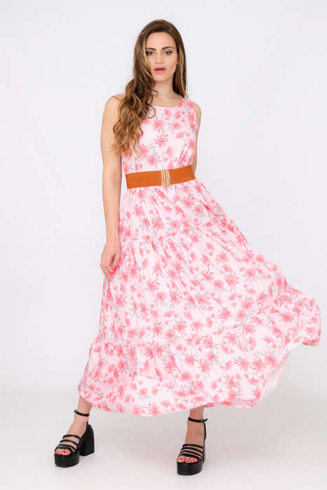Kelly Floral Printed Sleeveless Maxi Dress With Pockets &amp; Belt