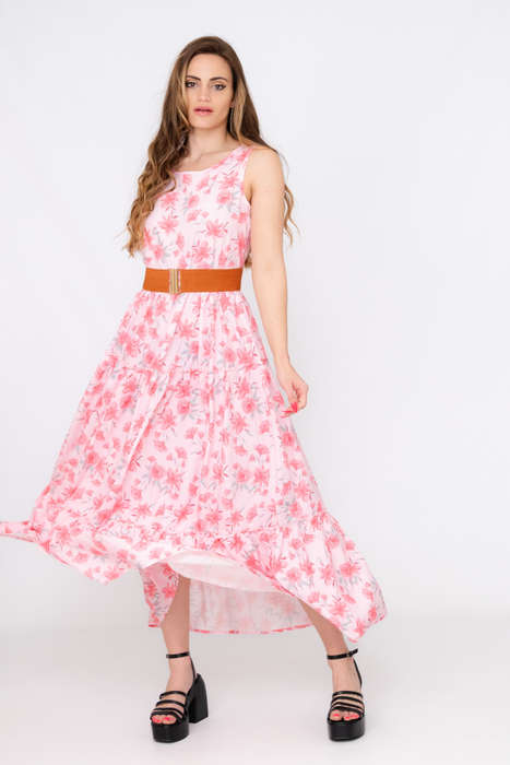 Kelly Floral Printed Sleeveless Maxi Dress With Pockets &amp; Belt